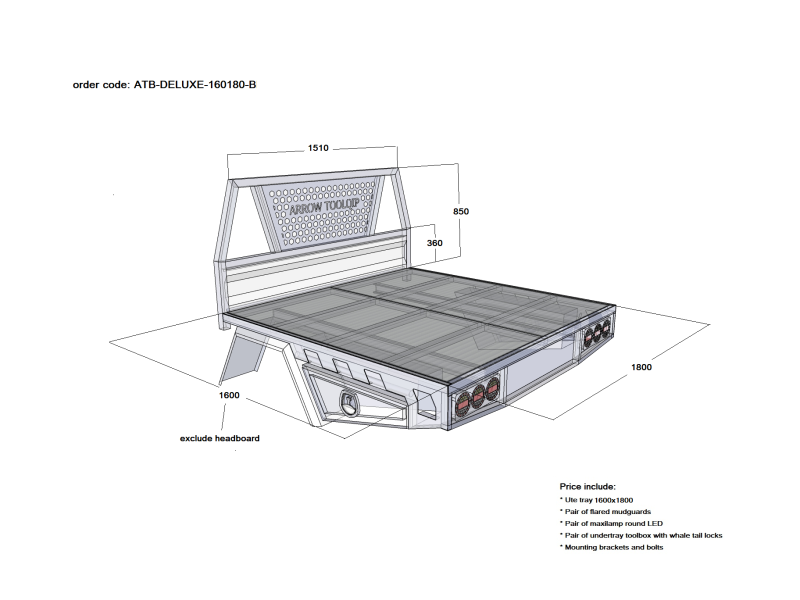 ALUMINIUM UTE TRAY 1 ATB-DELUXE-160180-B - Image 2