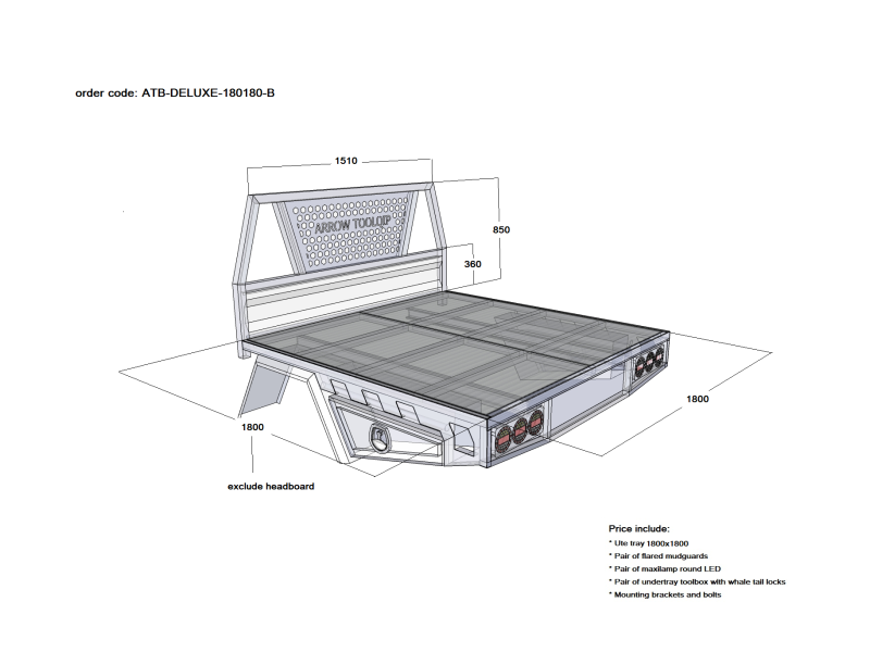 ALUMINIUM UTE TRAY 1 ATB-DELUXE-180180-B - Image 2