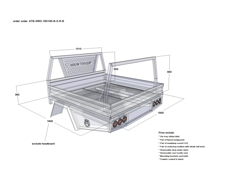 ALUMINIUM UTE TRAY 3 ATB-4WD-160180-B-S-R-B - Image 2