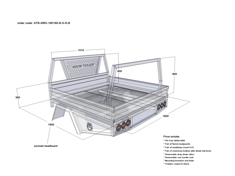 ALUMINIUM UTE TRAY 3 ATB-4WD-180180-B-S-R-B - Image 2