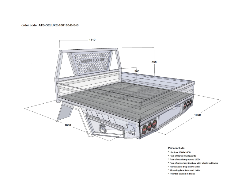 ALUMINIUM UTE TRAY 2 ATB-DELUXE-160180-B-S-B - Image 2