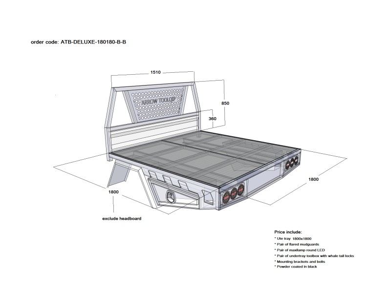 ALUMINIUM UTE TRAY 1 ATB-DELUXE-180180-B-B - Image 2